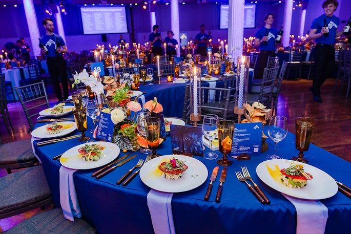 Blue hues covered everything from the menus to decorative textiles to pingpong tabletops.