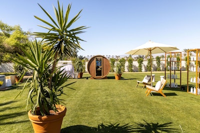 Attendees of Gallery Desert House were treated to a desert oasis experience filled with entertainment, art, music, and signature drinks, plus luxury shopping opportunities and retro futuristic-themed pool parties. Wellness-centric activations included a hot tub, ​lounge daybeds, snacks and specialty refreshments, bracelet welding, and astrology readings.
